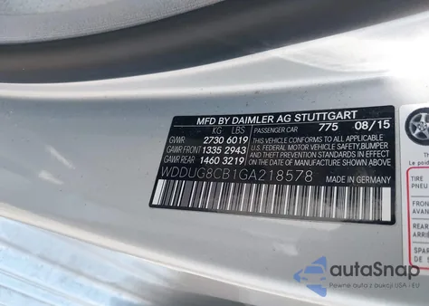 2016 Mercedes-Benz S 550 from USA, damaged, VIN WDDUG8CB1GA218578